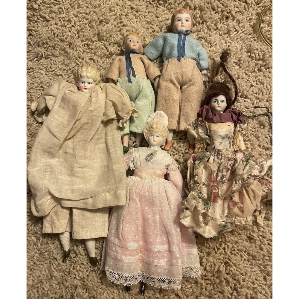 Vintage Porcelain Cloth Body Bisque Doll Lot Of 5